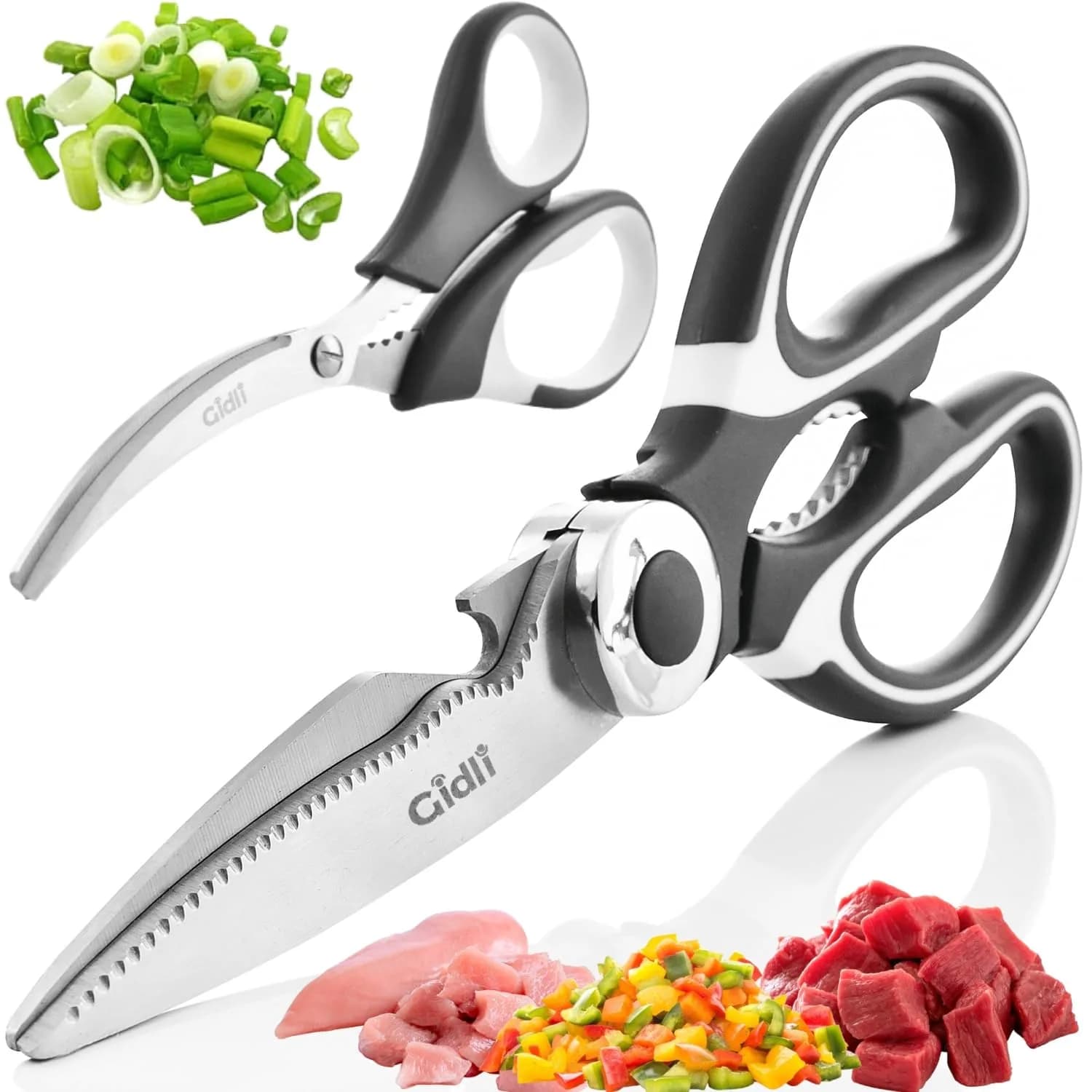 Gidli Kitchen Shears & Seafood Scissors Set - Heavy Duty Stainless Steel, 8" & 7" | Lifetime Warranty