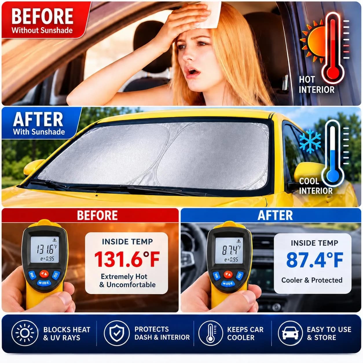 kinder Fluff Windshield Sun Shade 72cm x 150cm (53"x26") | Certified 99.87% UVB & 99.02% UVA Protection thumbnail 5