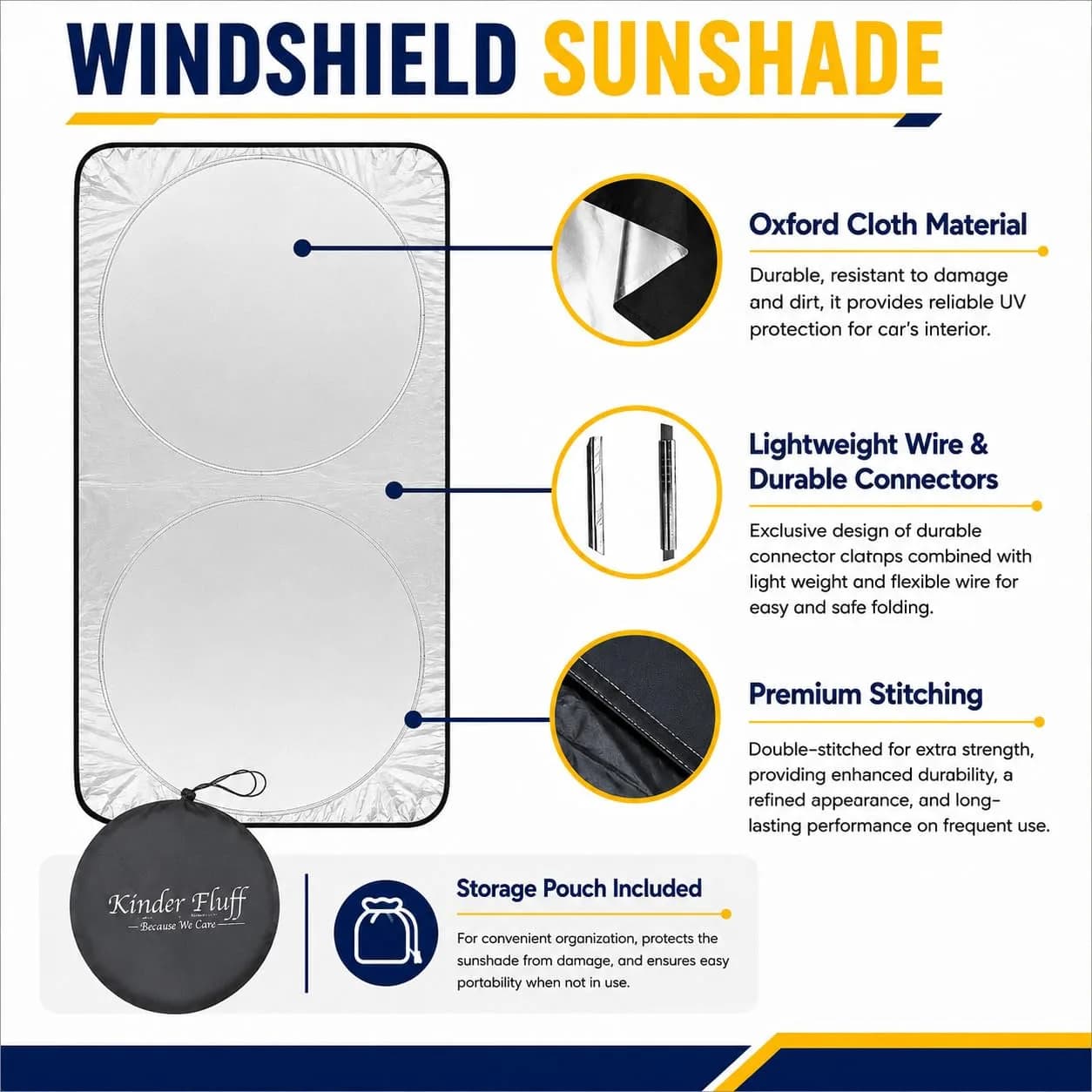 kinder Fluff Windshield Sun Shade 72cm x 150cm (53"x26") | Certified 99.87% UVB & 99.02% UVA Protection thumbnail 6