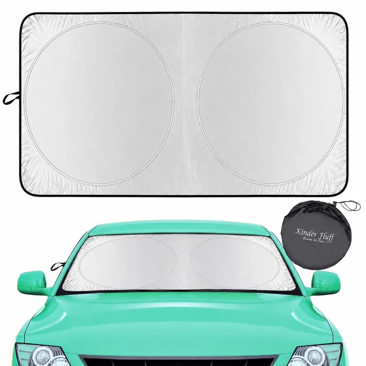 kinder Fluff Windshield Sun Shade Large 149.86cm (59") x 72.39cm (30") | Certified 99.87% UVB & 99.02% UVA Protection — 1.Select Your Car