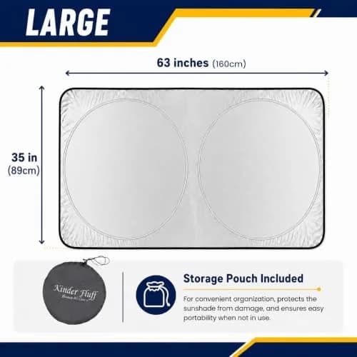 kinder Fluff Windshield Sun Shade Large 149.86cm (59") x 72.39cm (30") | Certified 99.87% UVB & 99.02% UVA Protection thumbnail 5