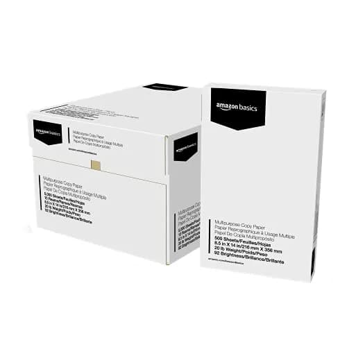 Amazon Basics Multipurpose Copy Printer Paper, 20 lb, 8.5 x 14 Inches, 10 Reams (5,000 Sheets), 92 Bright White | Acid-Free Legal Size Paper thumbnail 1