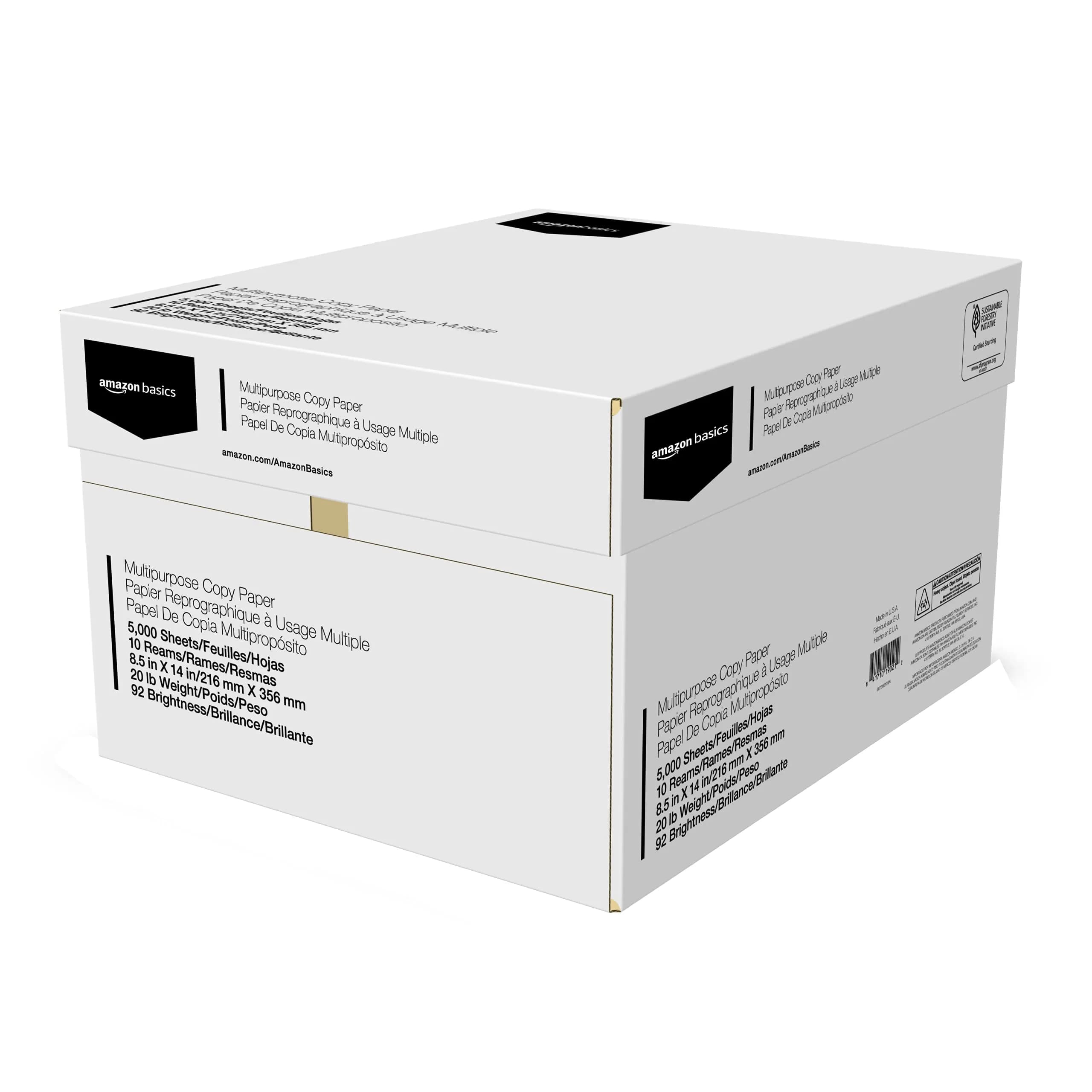 Amazon Basics Multipurpose Copy Printer Paper, 20 lb, 8.5 x 14 Inches, 10 Reams (5,000 Sheets), 92 Bright White | Acid-Free Legal Size Paper - view 2