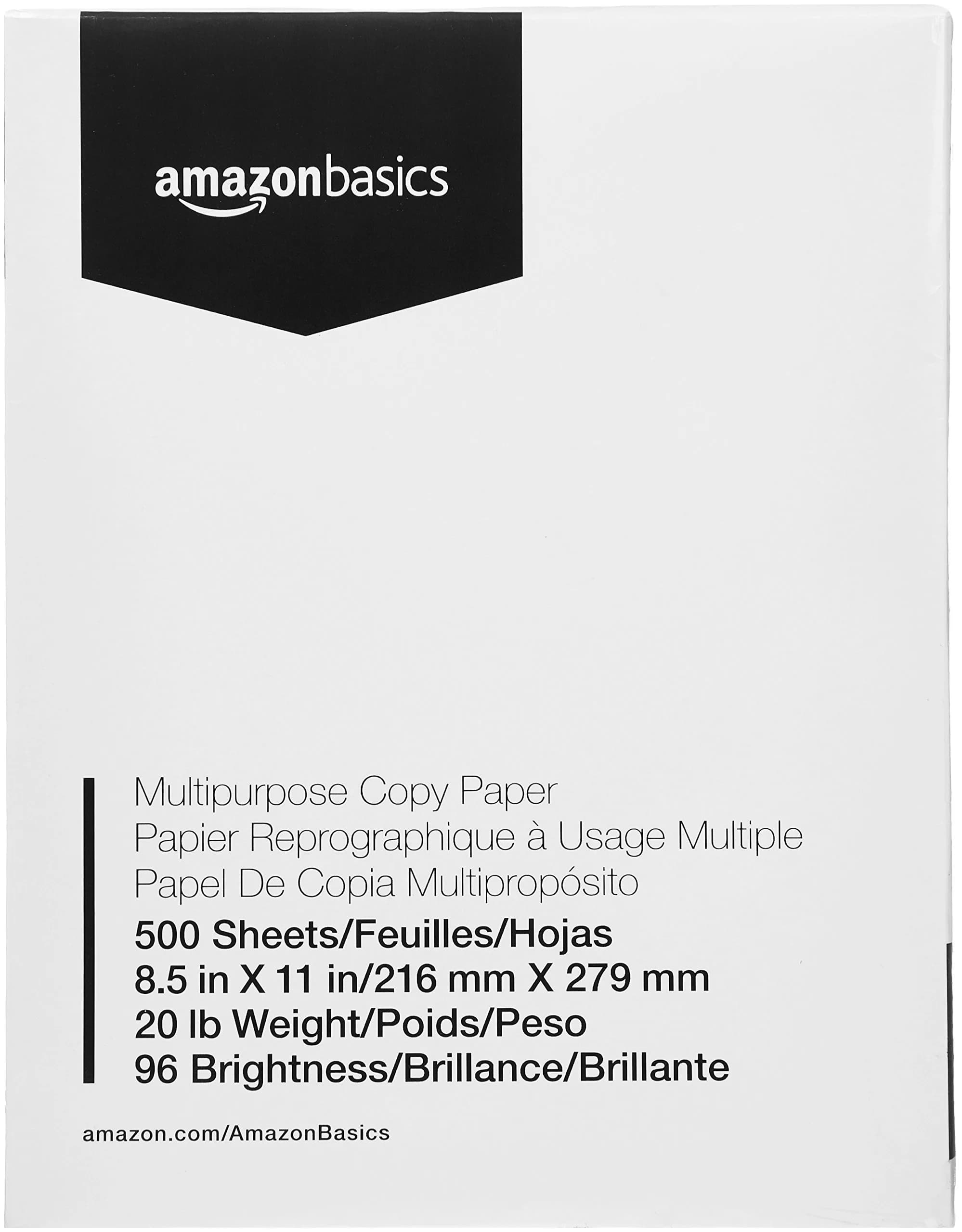 Amazon Basics Multipurpose Copy Printer Paper, 8.5 x 11 Inches, 20 lb, 96 Bright, White, 10 Ream (5,000 Sheets) | Smooth Ink Flow - view 3