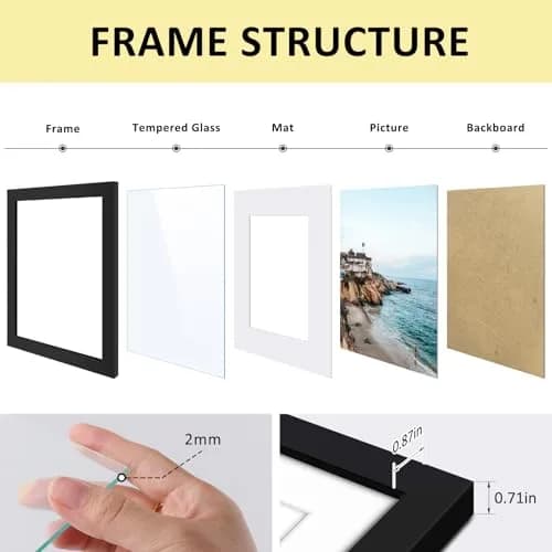 Frametory 16x20 Picture Frame with Mat for 11x14, Real Glass, Black | Modern Wall & Tabletop Decor thumbnail 4