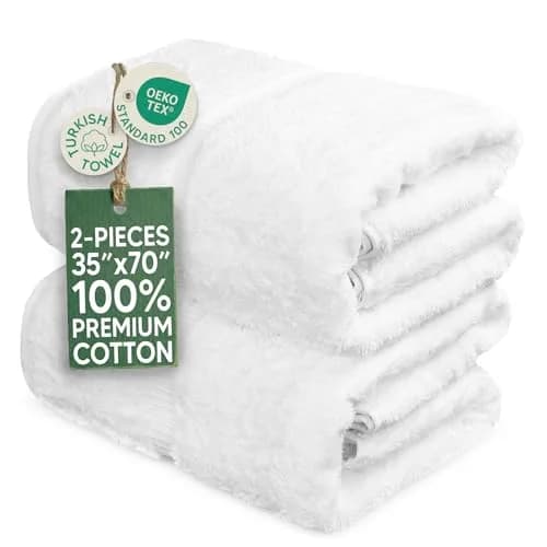Towel Bazaar White Premium Long-Staple Cotton Bath Sheets 70" x 35" (177.8 cm x 88.9 cm) | 700 GSM Turkish Cotton, Wraps Fully Around thumbnail 1