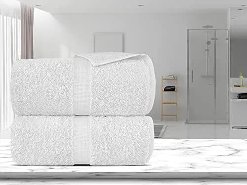 Towel Bazaar White Premium Long-Staple Cotton Bath Sheets 70" x 35" (177.8 cm x 88.9 cm) | 700 GSM Turkish Cotton, Wraps Fully Around thumbnail 4