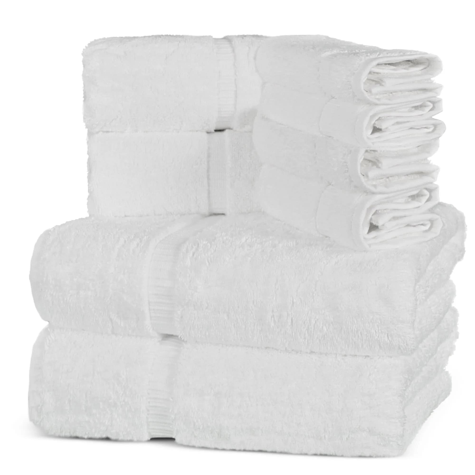 Towel Bazaar 8-Piece Turkish Cotton Towel Set White | 2 Bath (54x27in), 2 Hand (30x16in), 4 Washcloths (13x13in) | Soft, Absorbent, Quick-Dry - view 3