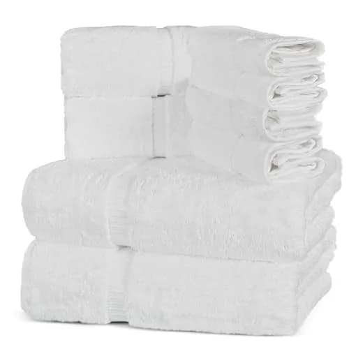 Towel Bazaar 8-Piece Turkish Cotton Towel Set White | 2 Bath (54x27in), 2 Hand (30x16in), 4 Washcloths (13x13in) | Soft, Absorbent, Quick-Dry thumbnail 3