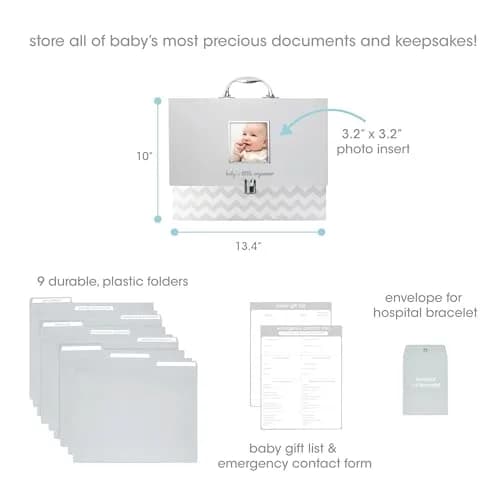 Pearhead Baby Briefcase and Document Organizer, Grey Chevron | All-in-One Baby Paperwork Storage (70-120 chars) thumbnail 2