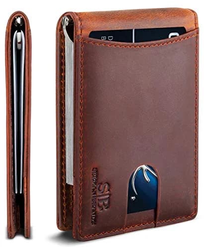 SERMAN BRANDS RFID Blocking Slim Bifold Genuine Leather Wallet for Men with Money Clip (Canyon Red 1.S) thumbnail 1