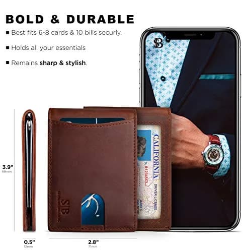 SERMAN BRANDS RFID Blocking Slim Bifold Genuine Leather Wallet for Men with Money Clip (Canyon Red 1.S) thumbnail 5