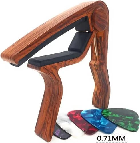 WINGO Rosewood Color Guitar Capo for Acoustic Electric Guitars with 5 Picks | Stays in Tune - view 2