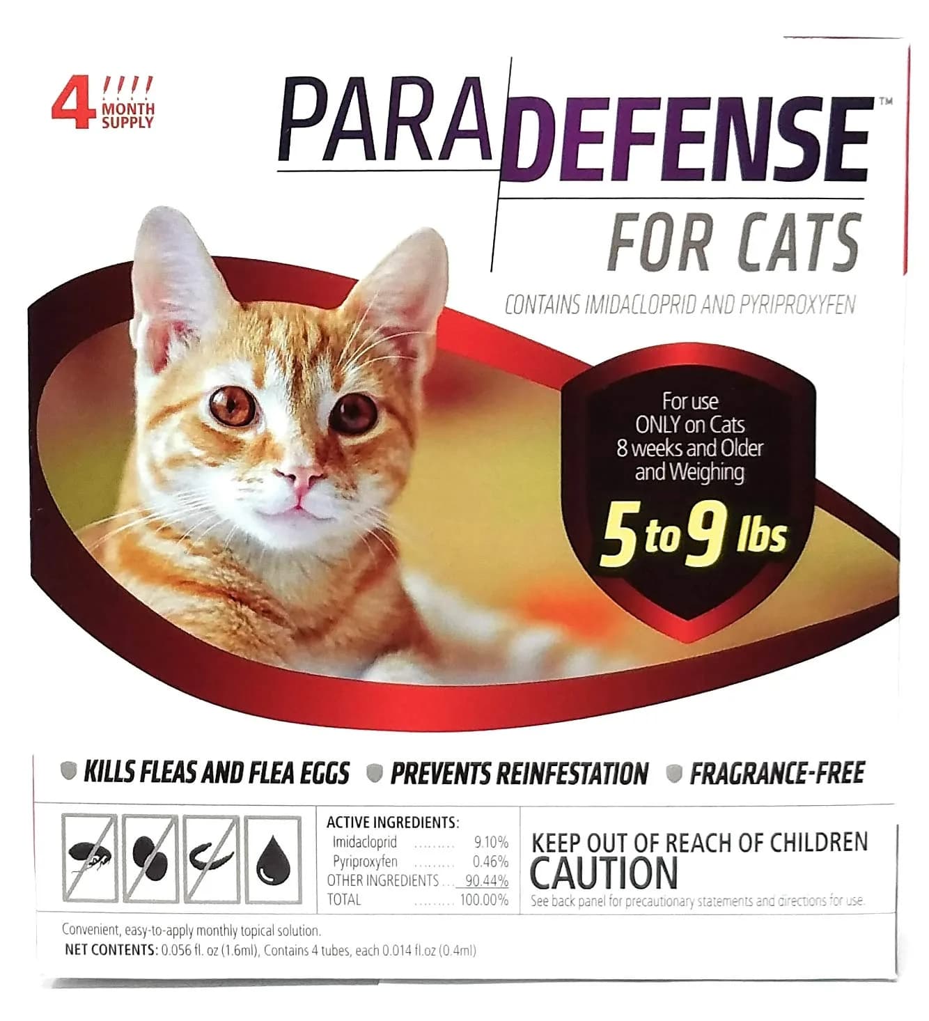 Para Defense Flea Treatment for Cats 5.1-9 lb | Fast-Acting Waterproof Monthly Drops