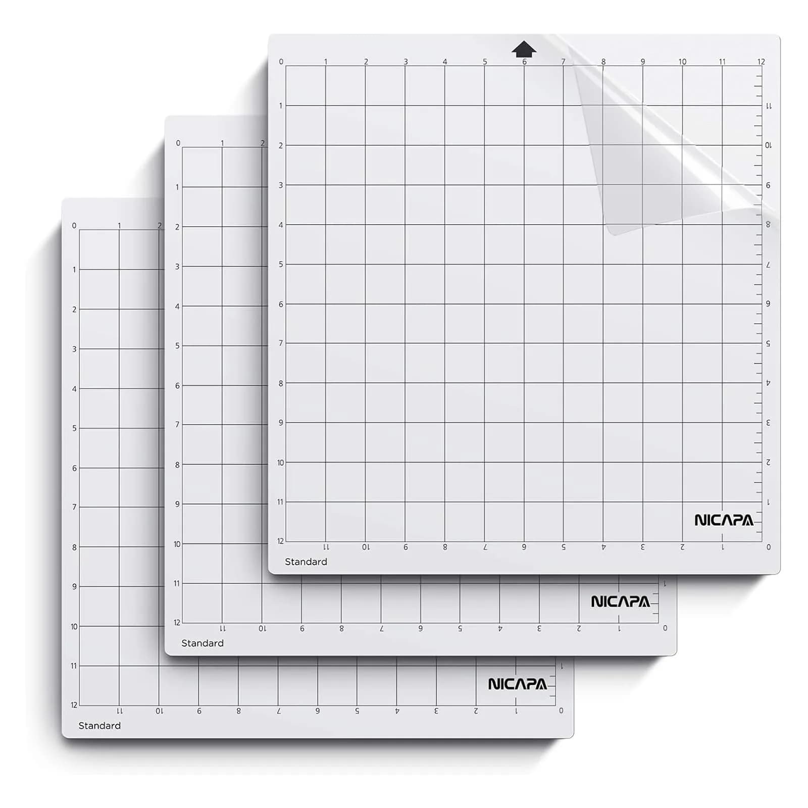 NICAPA Light-Grip Cutting Mat 12x12 inch (3-Pack) | Self-Healing Vinyl Craft Mat for Silhouette Cameo — transparent for Cameo 12*12 / Standard Grip