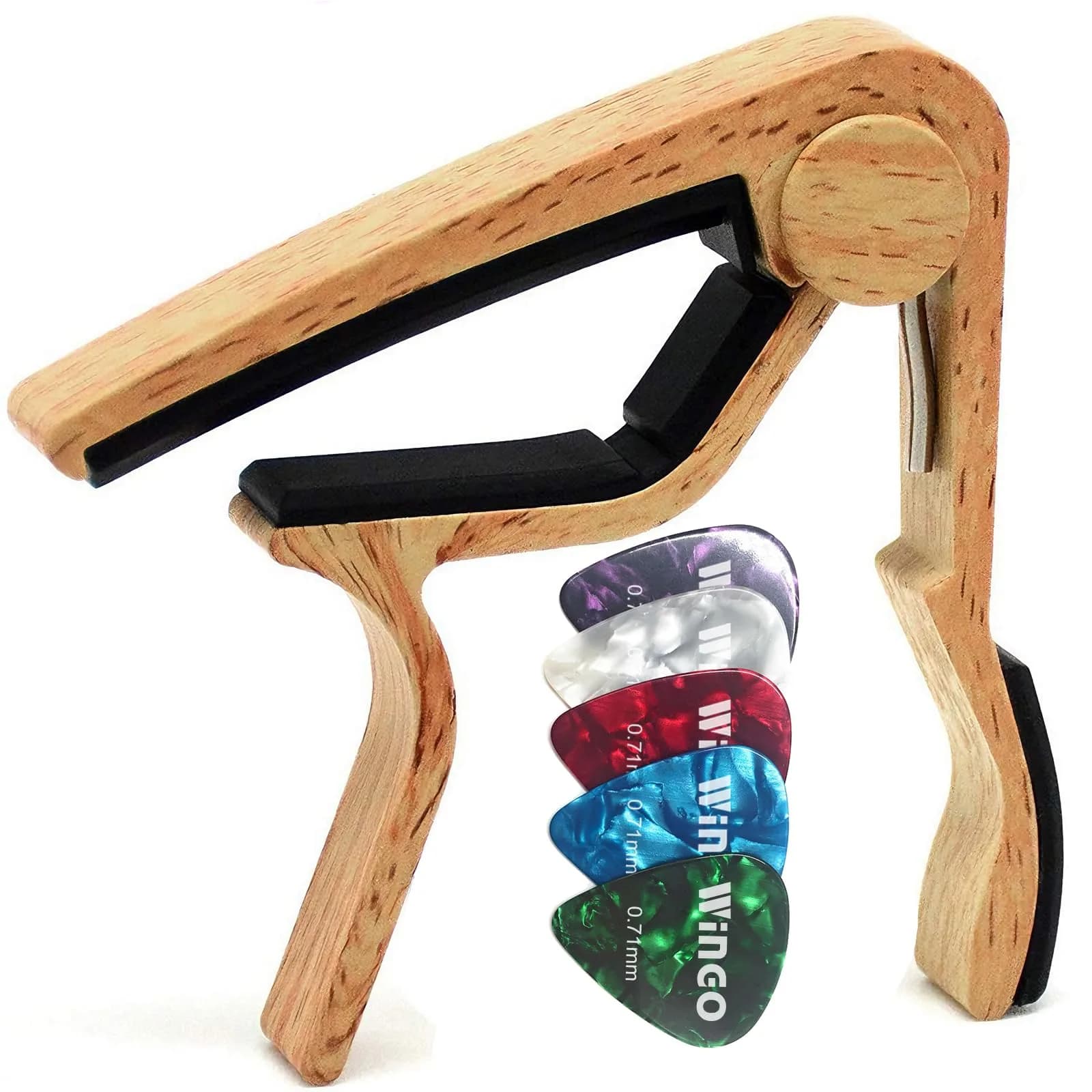 WINGO Guitar Capo for Acoustic and Electric Guitar with 5 Picks, Burlywood | Quick-Release, No Buzz, 6-String Steel Acoustic/Electric - main product image