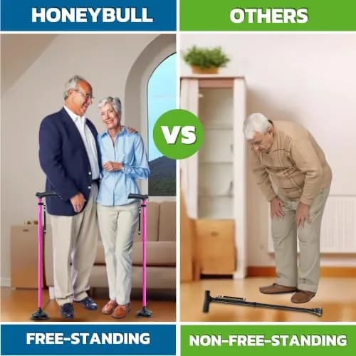 HONEYBULL Foldable Walking Cane with Free Standing Pivot Base, Adjustable Height 78-96cm (30-36 inches) | Supports Seniors and Adults thumbnail 4