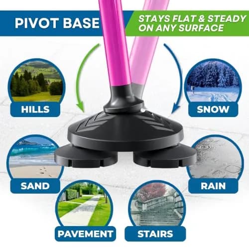 HONEYBULL Foldable Walking Cane with Free Standing Pivot Base, Adjustable Height 78-96cm (30-36 inches) | Supports Seniors and Adults thumbnail 5