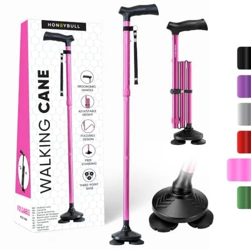 HONEYBULL Foldable Walking Cane with Free Standing Pivot Base, Adjustable Height 78-96cm (30-36 inches) | Supports Seniors and Adults thumbnail 1