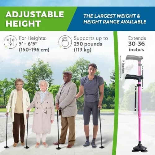 HONEYBULL Foldable Walking Cane with Free Standing Pivot Base, Adjustable Height 78-96cm (30-36 inches) | Supports Seniors and Adults thumbnail 7