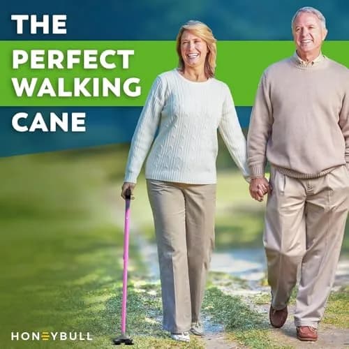 HONEYBULL Foldable Walking Cane with Free Standing Pivot Base, Adjustable Height 78-96cm (30-36 inches) | Supports Seniors and Adults thumbnail 3