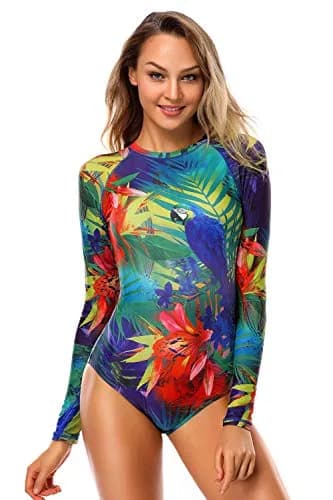 AXESEA Womens Long Sleeve Rash Guard UV UPF 50+ Sun Protection Printed Zipper Surfing One Piece Swimsuit Bathing Suit | UV Sun Protection thumbnail 5