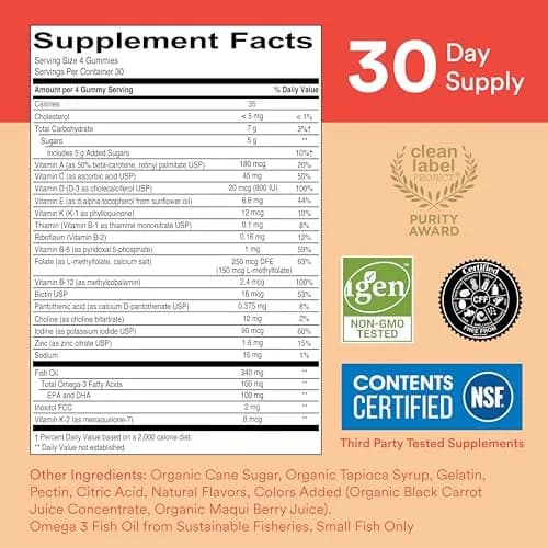 SmartyPants Kids Multivitamin Gummies with Omega 3 Fish Oil 120 Count (30 Day Supply) | Immune Support & Energy Metabolism thumbnail 2