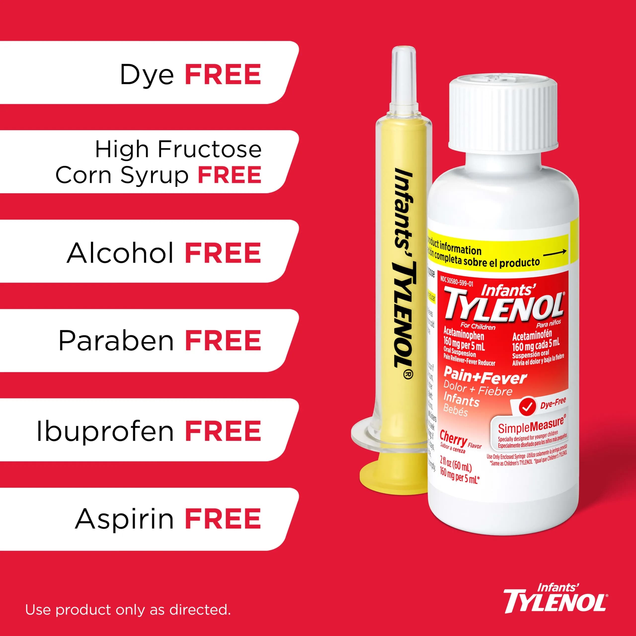 Infants’ Tylenol Dye-Free Acetaminophen Oral Suspension, Cherry Flavor, 60ml (2 Fl Oz) | Doctor Recommended Pain Relief & Fever Reducer - view 3