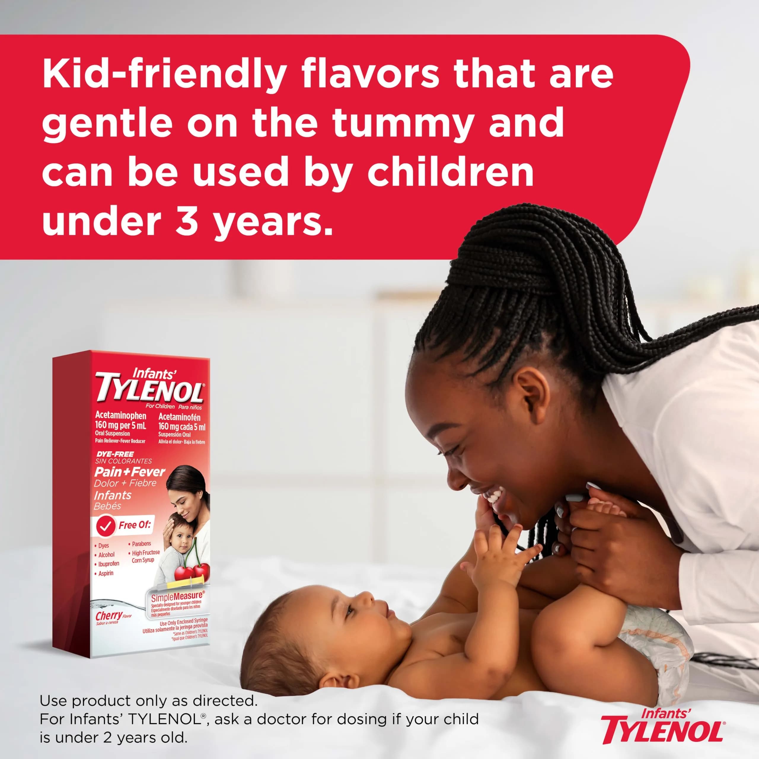 Infants’ Tylenol Dye-Free Acetaminophen Oral Suspension, Cherry Flavor, 60ml (2 Fl Oz) | Doctor Recommended Pain Relief & Fever Reducer - view 4