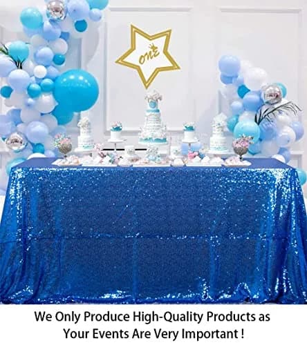 ShinyBeauty Sequin Tablecloth 48x72 Inch | Royal Blue Glitter for Wedding & Party Decor thumbnail 2