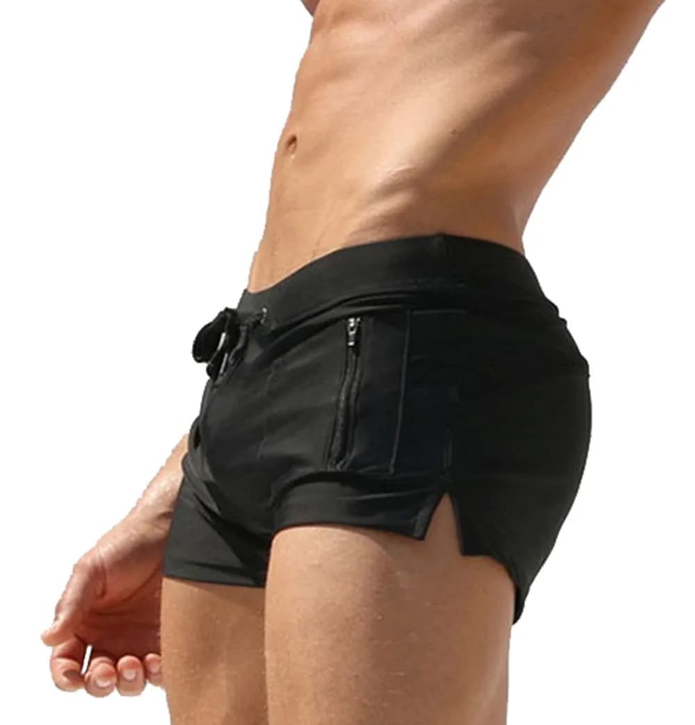TONLEN Mens Swimwear Short Swim Trunks with Zipper Pockets Black 1 Large | Quick-Drying, Slim Fit, Zipper Pockets — Black #1