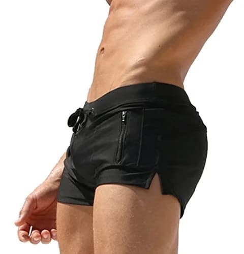 TONLEN Mens Swimwear Short Swim Trunks with Zipper Pockets Black 1 Large | Quick-Drying, Slim Fit, Zipper Pockets thumbnail 1