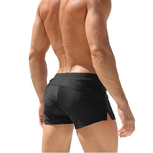 TONLEN Mens Swimwear Short Swim Trunks with Zipper Pockets Black 1 Large | Quick-Drying, Slim Fit, Zipper Pockets thumbnail 2