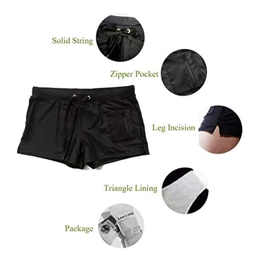TONLEN Mens Swimwear Short Swim Trunks with Zipper Pockets Black 1 Large | Quick-Drying, Slim Fit, Zipper Pockets thumbnail 3
