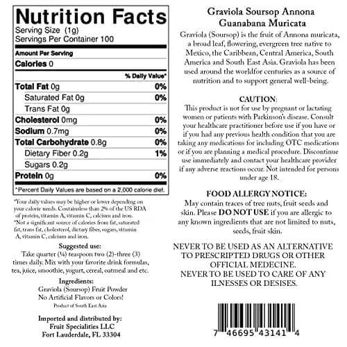 Sunrise Graviola (Soursop) Organic Fruit Powder 3.52 oz | Supports Immunity & Cell Health thumbnail 3