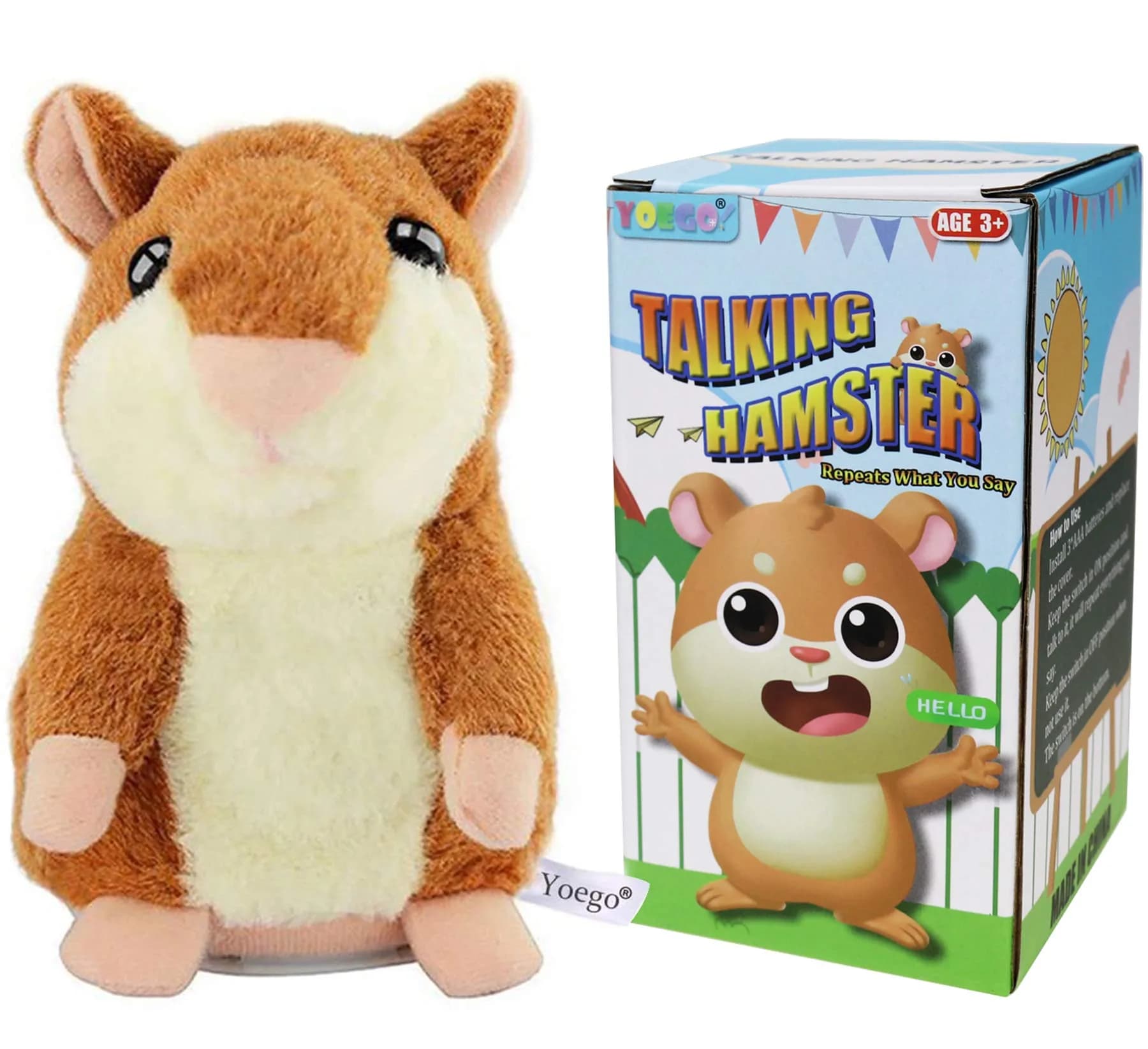 YOEGO Talking Hamster Repeats What You Say Interactive Plush Toy for Kids 3+ | Animal Sound Effects — Brown
