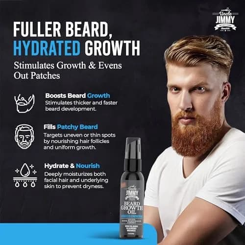Uncle Jimmy Beard Growth Oil with Biotin | Natural Beard Care for Thicker, Fuller Beard | Men's Facial Hair Treatment for Grooming | Increases Thickness and Volume 2 Fl Oz thumbnail 2