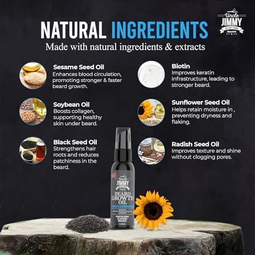 Uncle Jimmy Beard Growth Oil with Biotin | Natural Beard Care for Thicker, Fuller Beard | Men's Facial Hair Treatment for Grooming | Increases Thickness and Volume 2 Fl Oz thumbnail 3