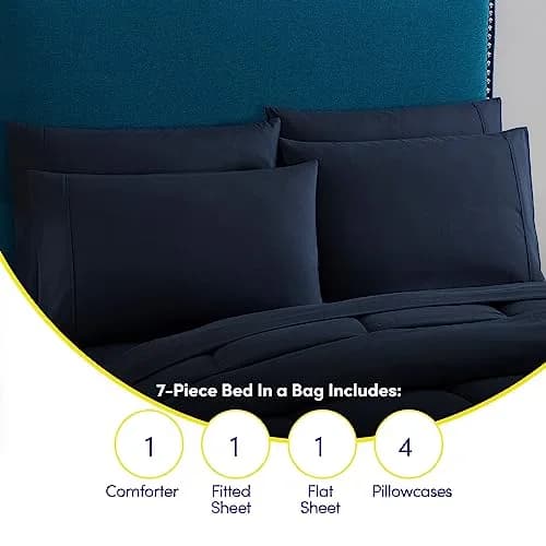 Sweet Home Collection 7 Piece Comforter Set in Navy | All-Season Microfiber Bedding thumbnail 6