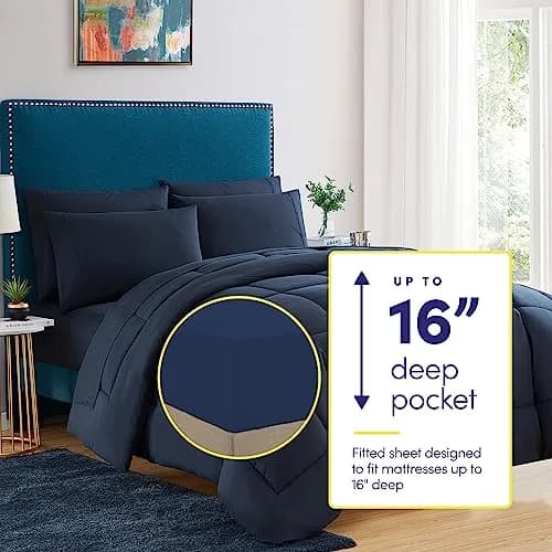 Sweet Home Collection 7 Piece Comforter Set in Navy | All-Season Microfiber Bedding thumbnail 2