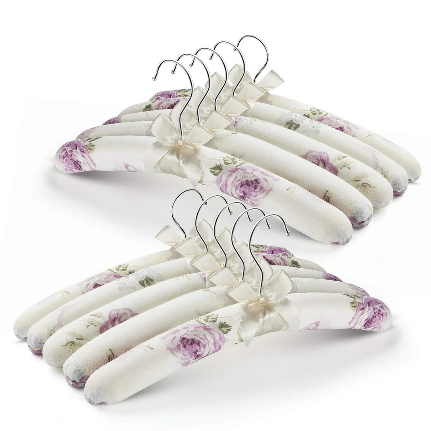 GLCON Satin Padded Clothes Hangers Pack of 10, Floral Foam Coat Hanger with Anti-Slip, Heavy Duty, Purple Violet | 39.4 cm (15.5 in) - main product image
