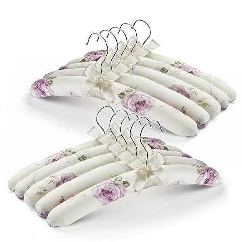 GLCON Satin Padded Clothes Hangers Pack of 10, Floral Foam Coat Hanger with Anti-Slip, Heavy Duty, Purple Violet | 39.4 cm (15.5 in) thumbnail 1