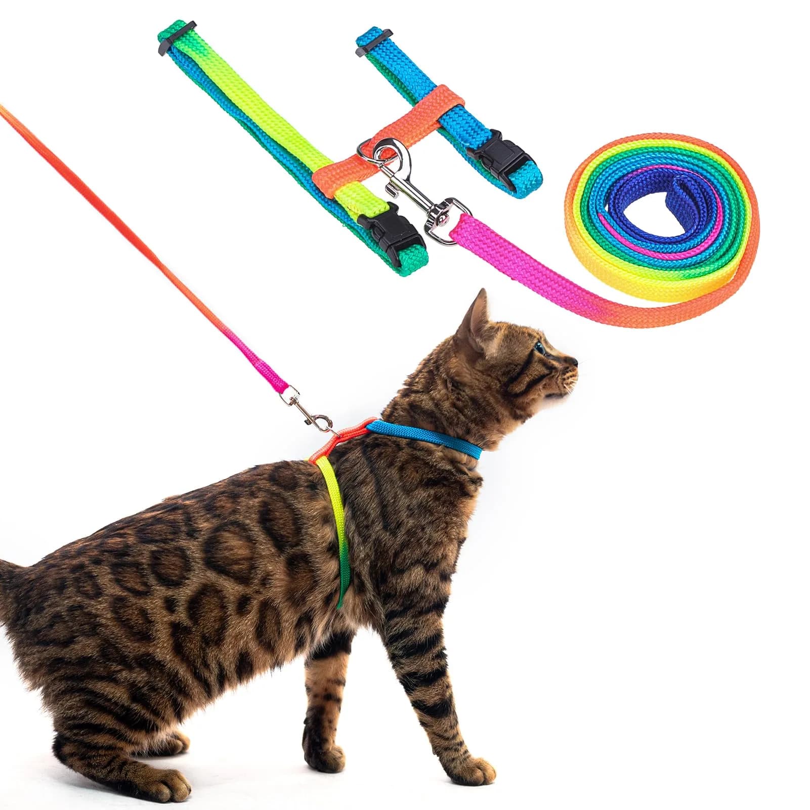 PUPTECK Adjustable Cat Harness and Leash Set | Escape Proof Kitten Strap Collar for Walking & Travel, Multicolor