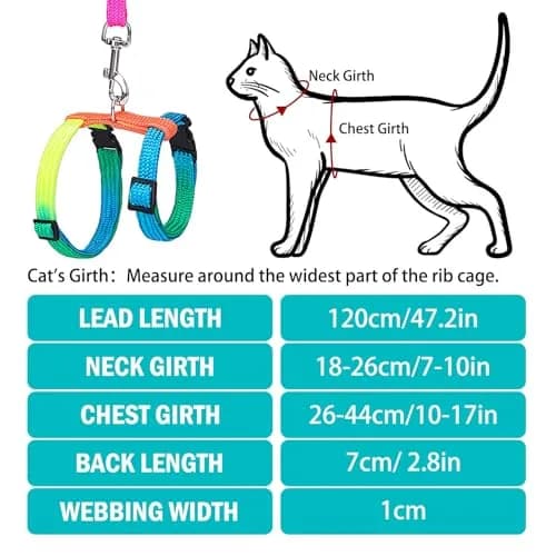 PUPTECK Adjustable Cat Harness and Leash Set | Escape Proof Kitten Strap Collar for Walking & Travel, Multicolor thumbnail 2