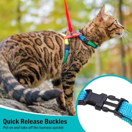PUPTECK Adjustable Cat Harness and Leash Set | Escape Proof Kitten Strap Collar for Walking & Travel, Multicolor thumbnail 3