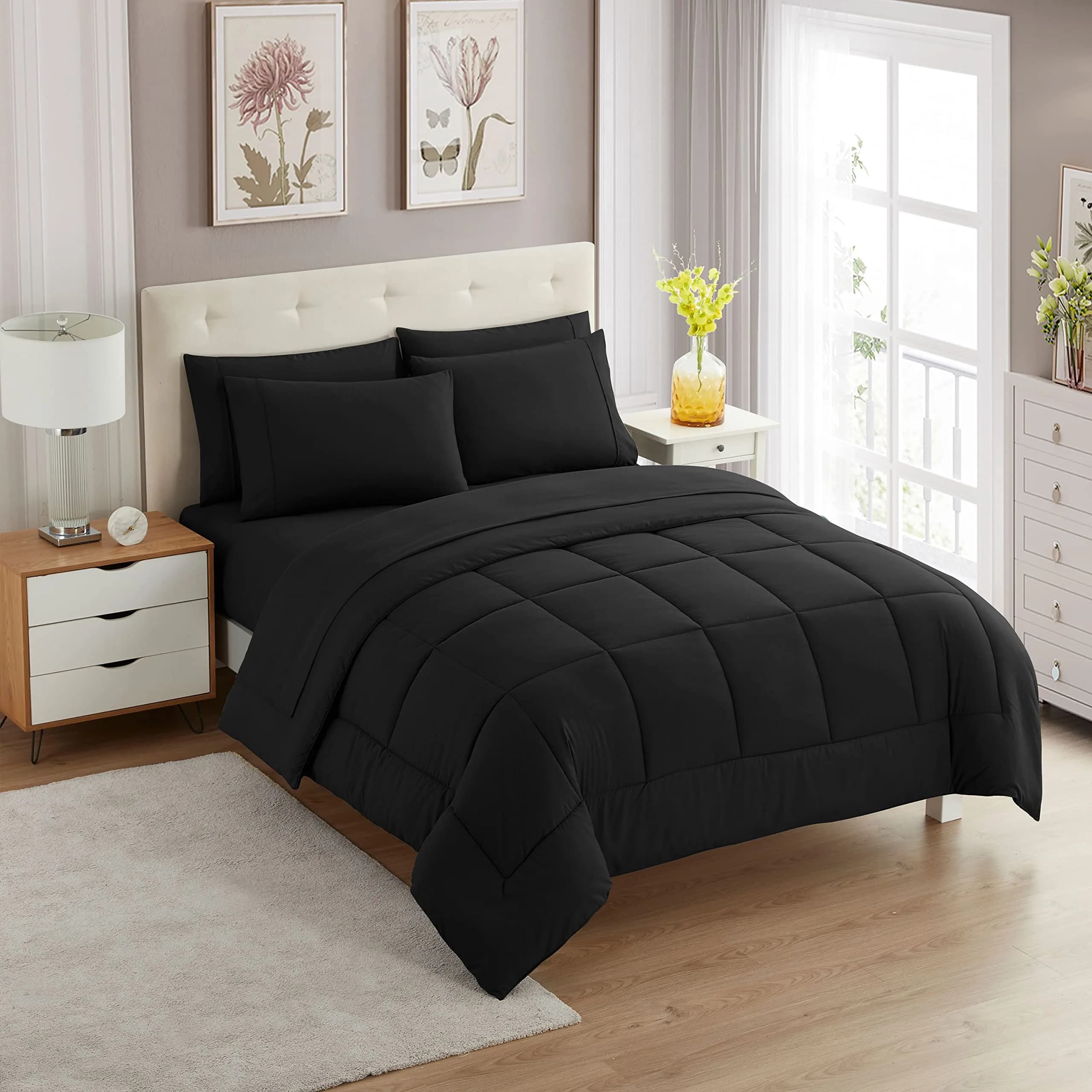 Sweet Home Collection 5 Piece Comforter Set Bag Solid Color All Season Microfiber Twin | Luxurious Bedding