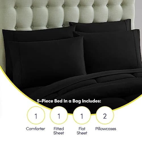 Sweet Home Collection 5 Piece Comforter Set Bag Solid Color All Season Microfiber Twin | Luxurious Bedding thumbnail 6