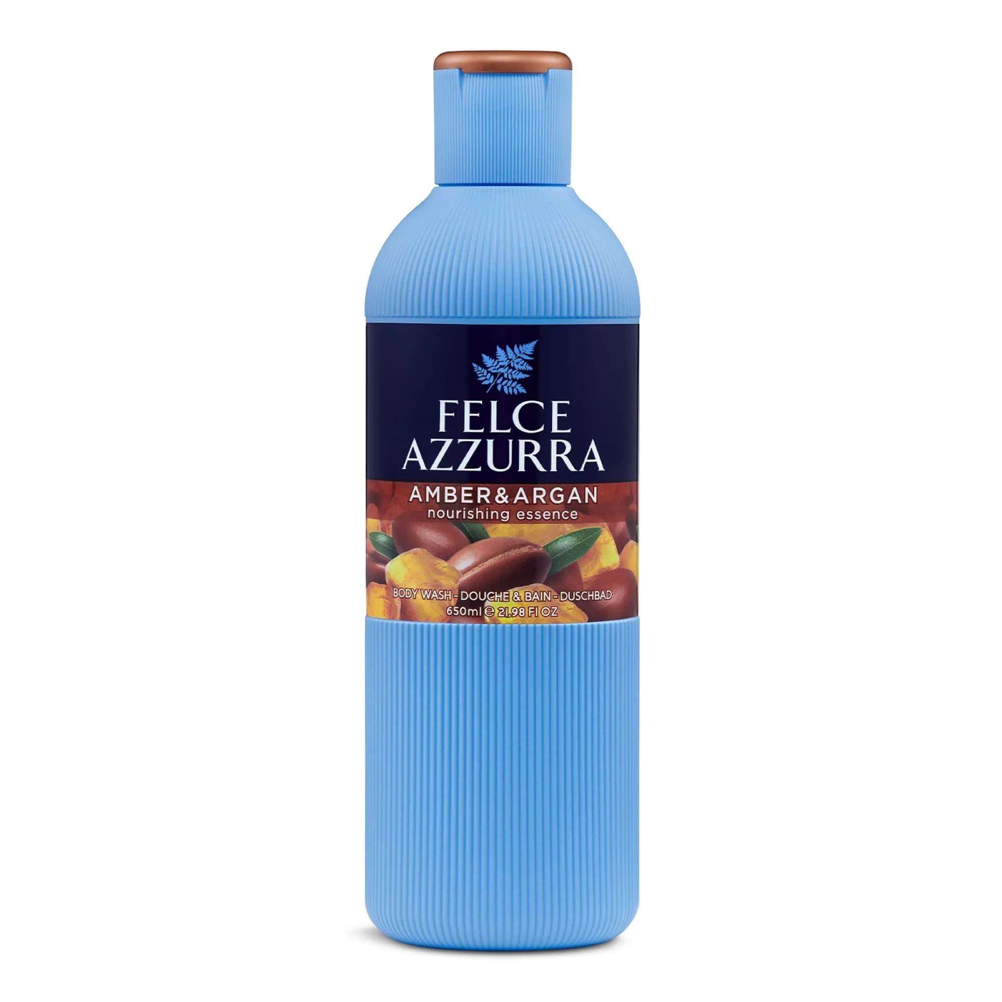 Felce Azzurra Amber & Argan Nourishing Essence Body Wash 621 ml (22 Fl Oz) | Rich Essential Oils for Soft, Perfumed Skin — Brown