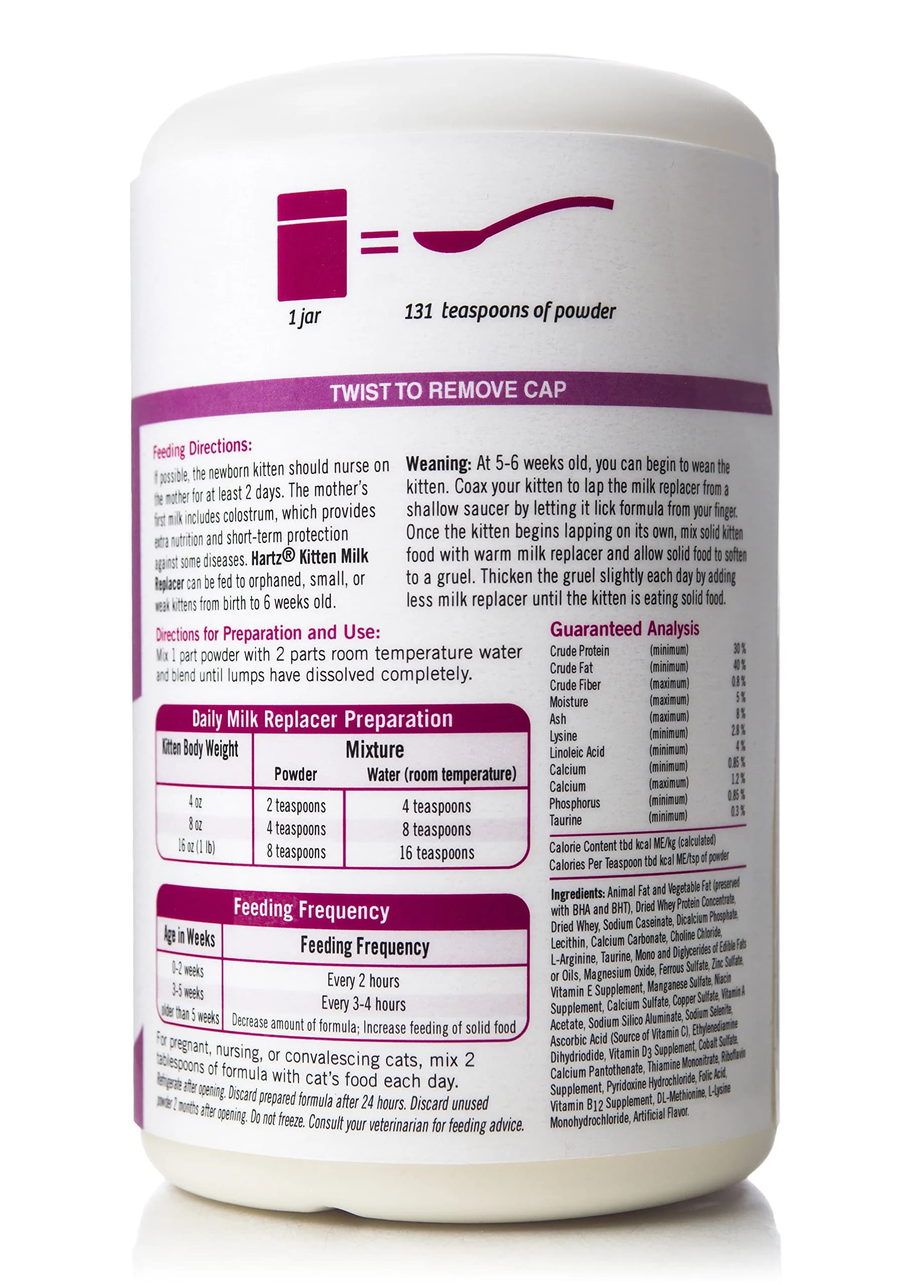 Hartz Powdered Kitten Milk Replacer Formula 11 Oz (312 g) | Precisely Formulated for Kittens - view 2