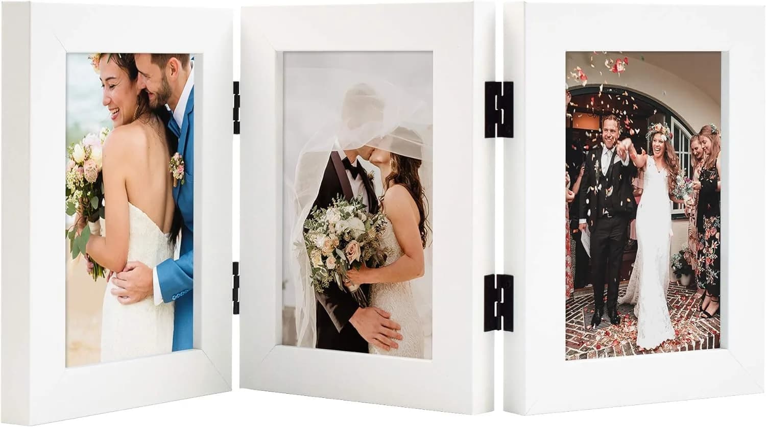 Golden State Art 4x6 Triple Picture Frame White | Modern Collage with Real Glass